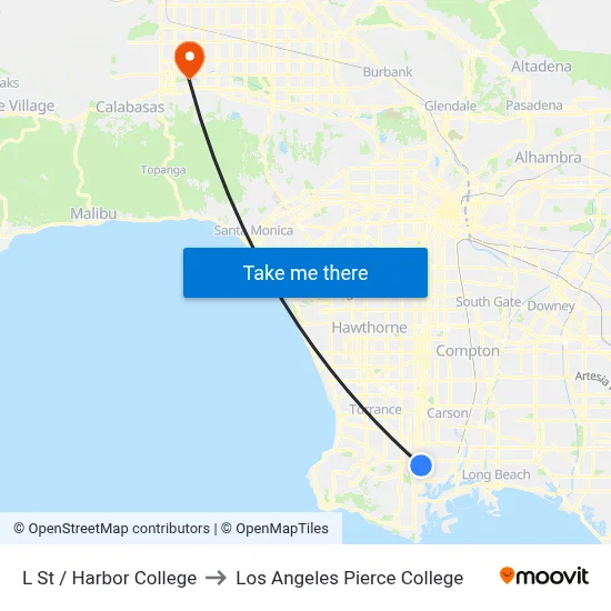 L St / Harbor College to Los Angeles Pierce College map