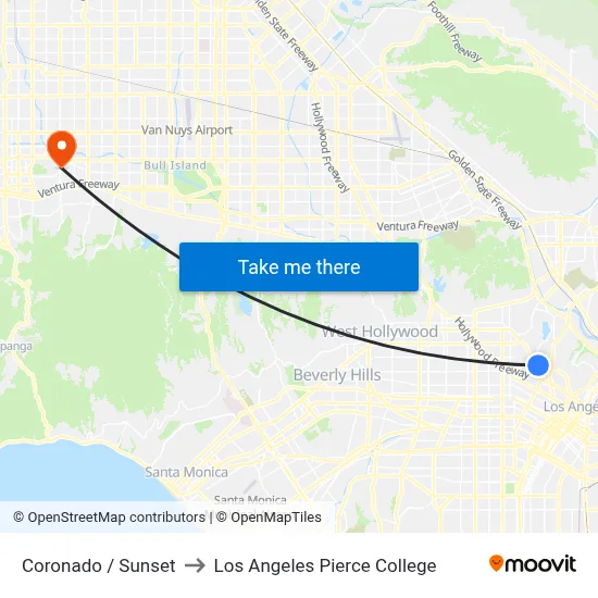 Coronado / Sunset to Los Angeles Pierce College map