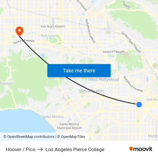 Hoover / Pico to Los Angeles Pierce College map