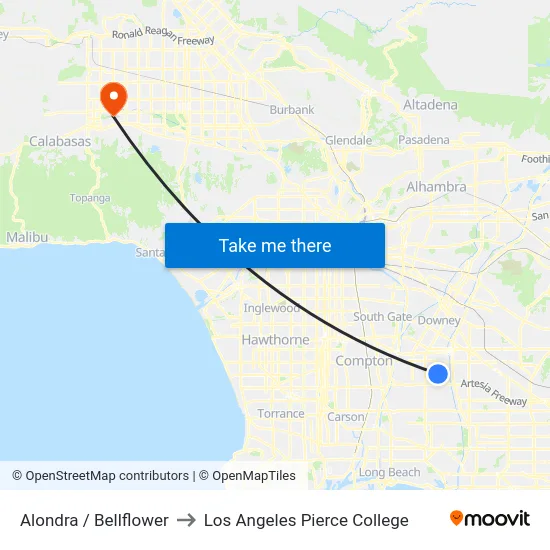 Alondra / Bellflower to Los Angeles Pierce College map