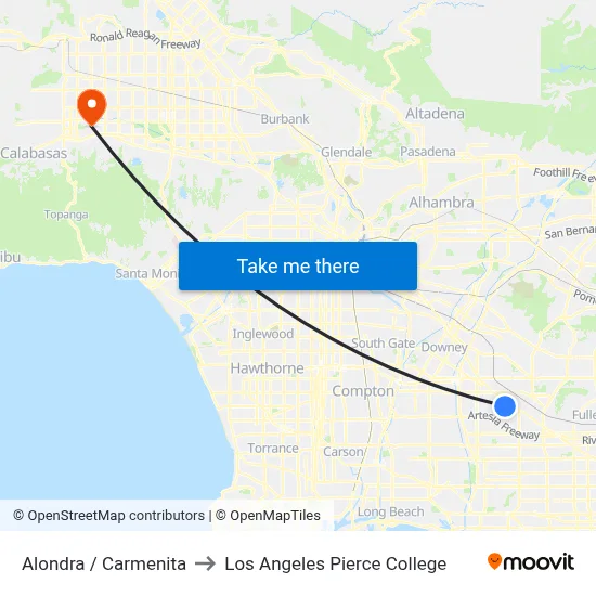 Alondra / Carmenita to Los Angeles Pierce College map