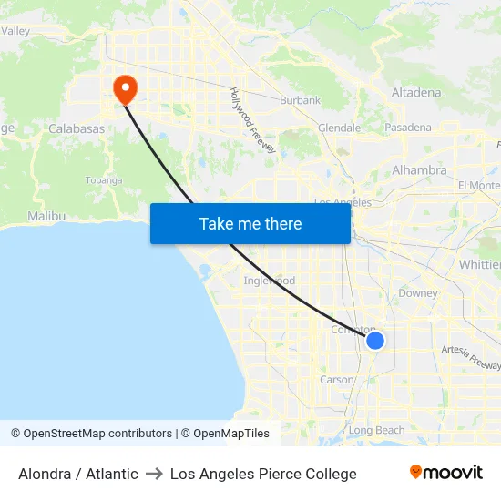 Alondra / Atlantic to Los Angeles Pierce College map