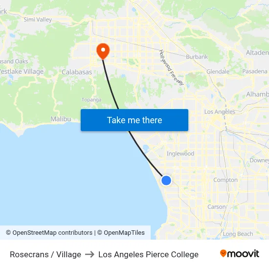 Rosecrans / Village to Los Angeles Pierce College map