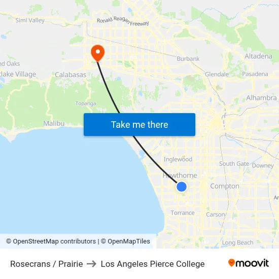 Rosecrans / Prairie to Los Angeles Pierce College map