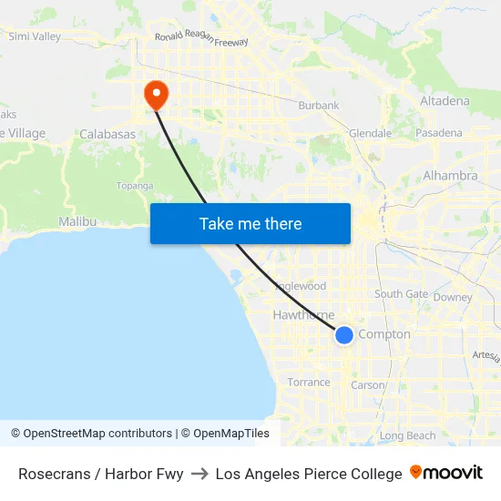 Rosecrans / Harbor Fwy to Los Angeles Pierce College map