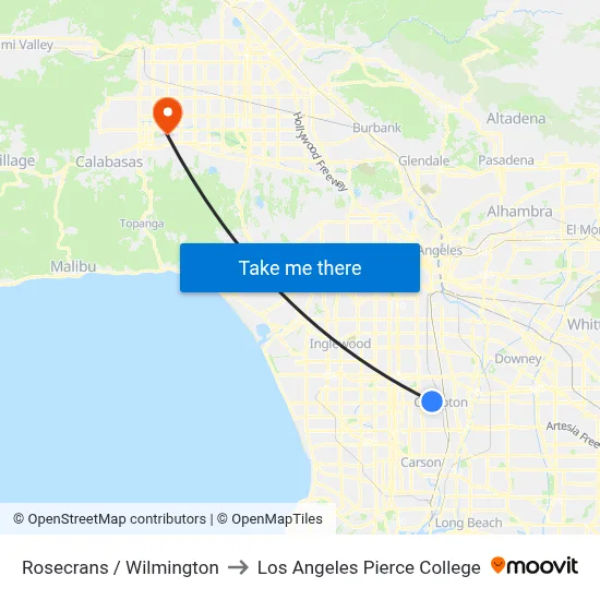 Rosecrans / Wilmington to Los Angeles Pierce College map