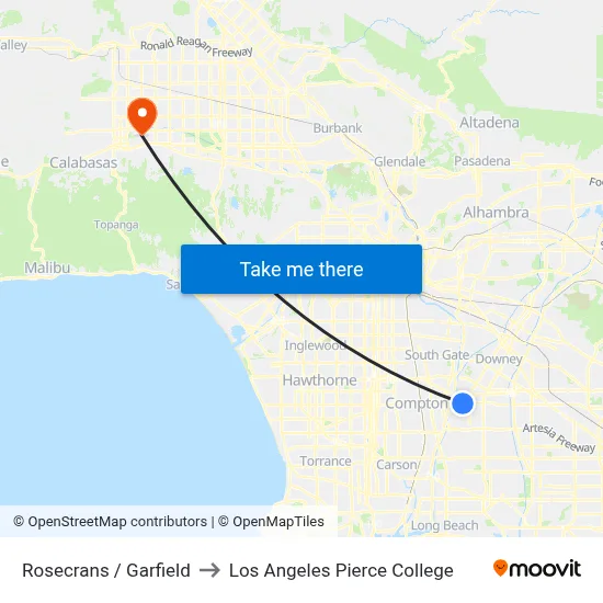 Rosecrans / Garfield to Los Angeles Pierce College map