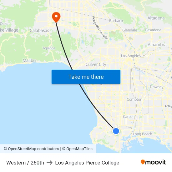 Western / 260th to Los Angeles Pierce College map