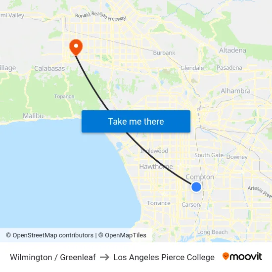 Wilmington / Greenleaf to Los Angeles Pierce College map