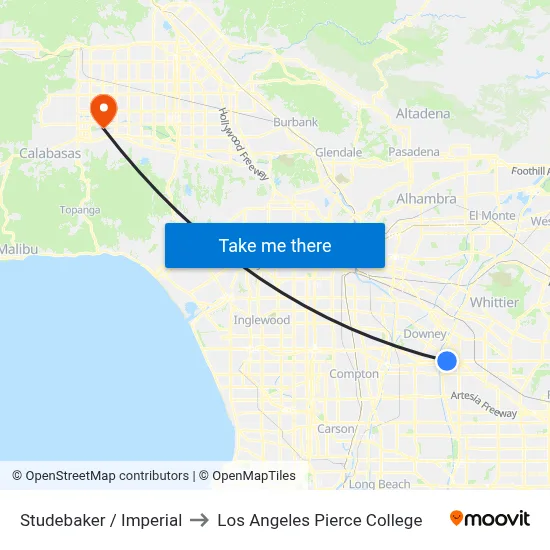 Studebaker / Imperial to Los Angeles Pierce College map