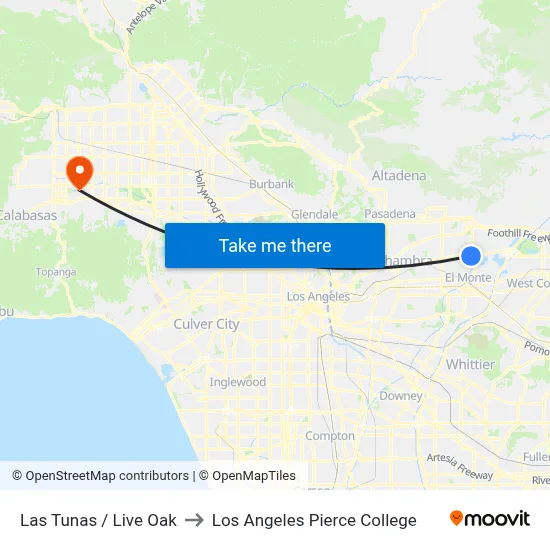 Las Tunas / Live Oak to Los Angeles Pierce College map
