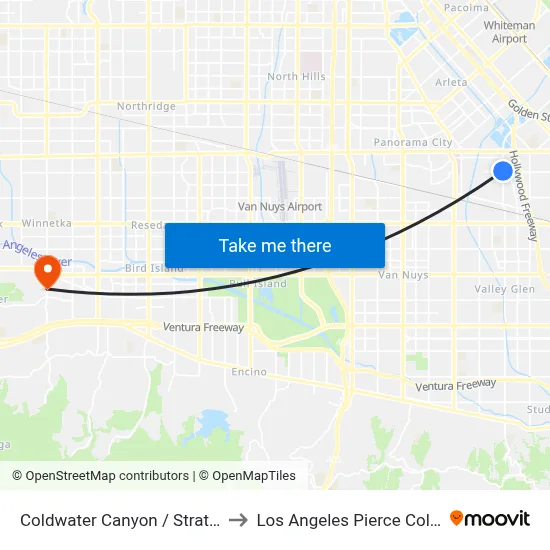 Coldwater Canyon / Strathern to Los Angeles Pierce College map