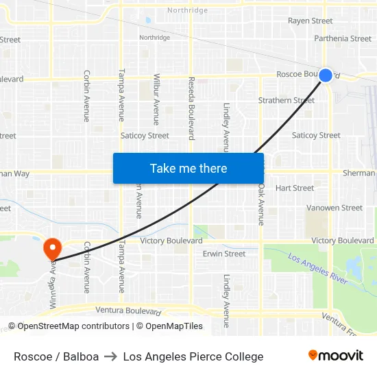 Roscoe / Balboa to Los Angeles Pierce College map