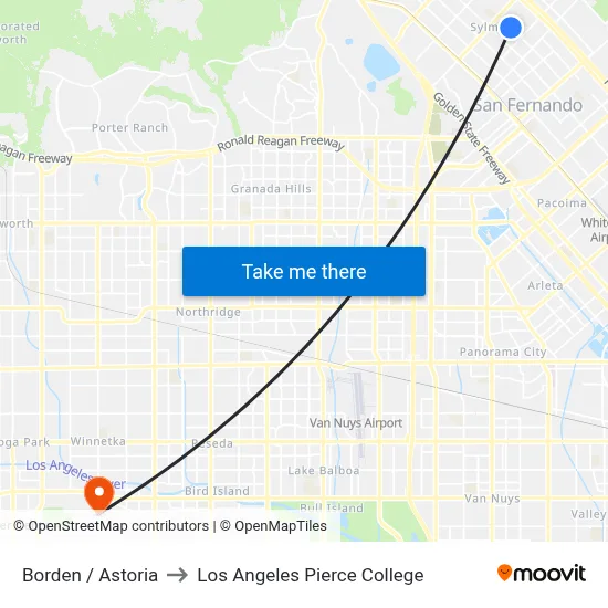 Borden / Astoria to Los Angeles Pierce College map