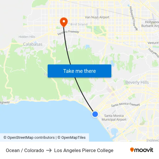 Ocean / Colorado to Los Angeles Pierce College map