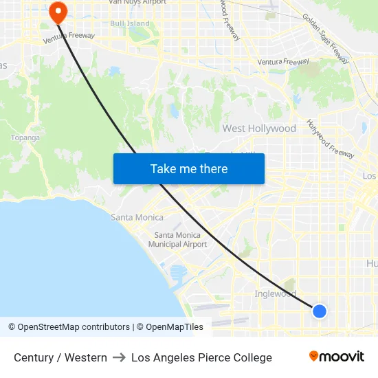 Century / Western to Los Angeles Pierce College map