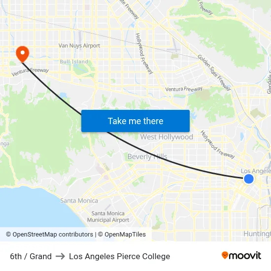 6th / Grand to Los Angeles Pierce College map