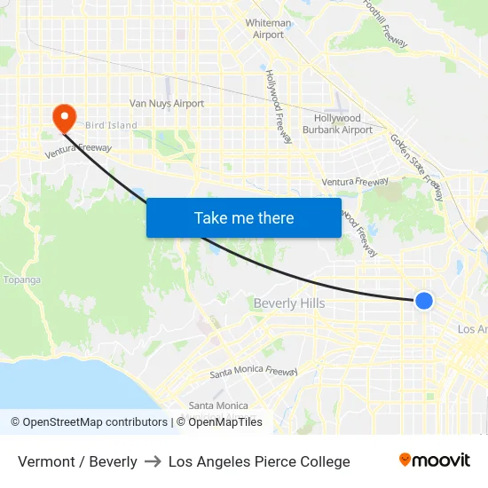 Vermont / Beverly to Los Angeles Pierce College map