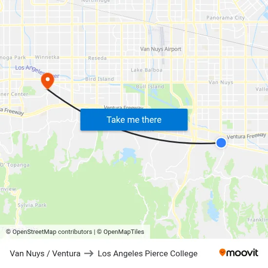 Van Nuys / Ventura to Los Angeles Pierce College map