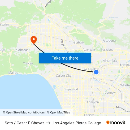 Soto / Cesar E Chavez to Los Angeles Pierce College map