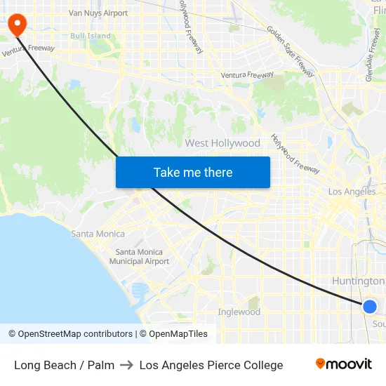 Long Beach / Palm to Los Angeles Pierce College map