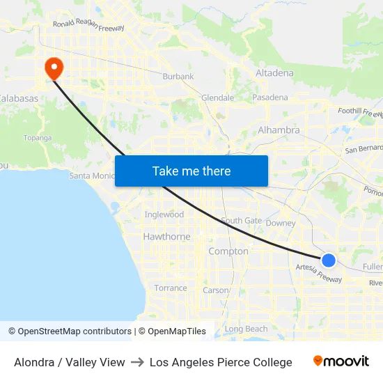 Alondra / Valley View to Los Angeles Pierce College map