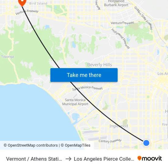 Vermont / Athens Station to Los Angeles Pierce College map