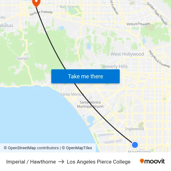 Imperial / Hawthorne to Los Angeles Pierce College map