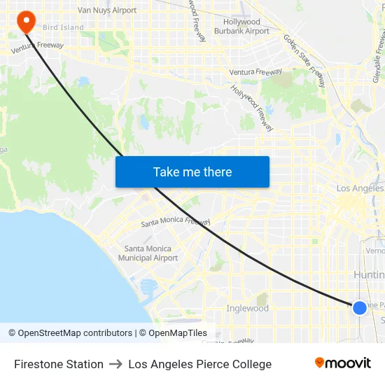 Firestone Station to Los Angeles Pierce College map