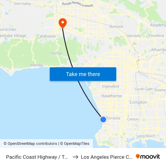 Pacific Coast Highway / Torrance to Los Angeles Pierce College map