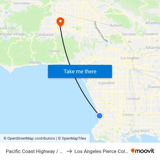 Pacific Coast Highway / Ruby to Los Angeles Pierce College map