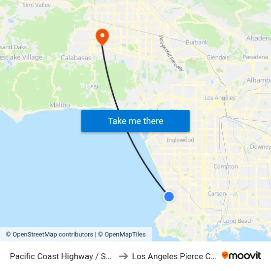 Pacific Coast Highway / Sapphire to Los Angeles Pierce College map