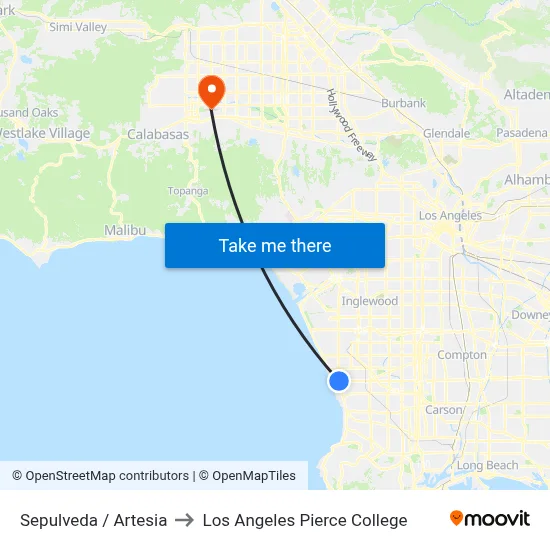 Sepulveda / Artesia to Los Angeles Pierce College map