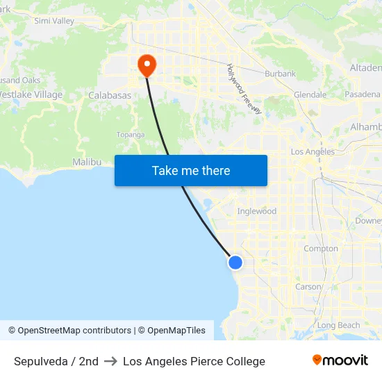 Sepulveda / 2nd to Los Angeles Pierce College map
