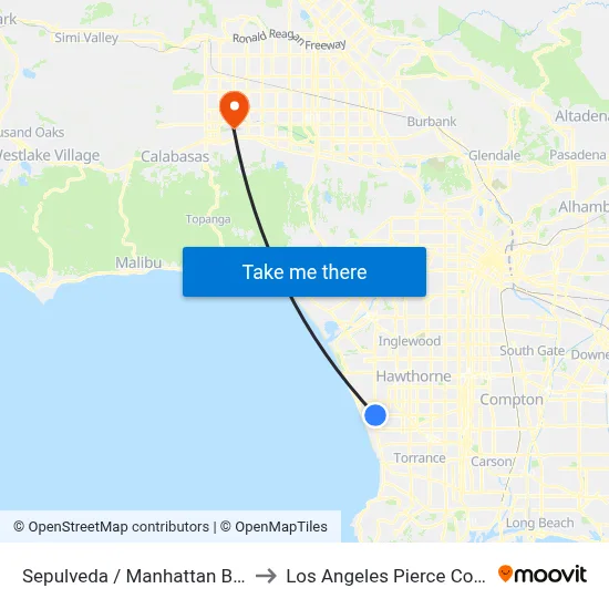 Sepulveda / Manhattan Beach to Los Angeles Pierce College map
