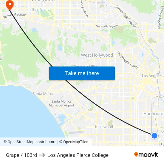 Grape / 103rd to Los Angeles Pierce College map