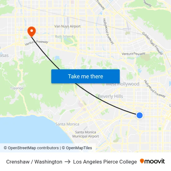 Crenshaw / Washington to Los Angeles Pierce College map