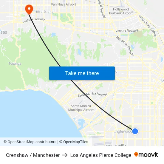 Crenshaw / Manchester to Los Angeles Pierce College map