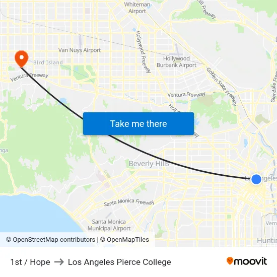 1st / Hope to Los Angeles Pierce College map