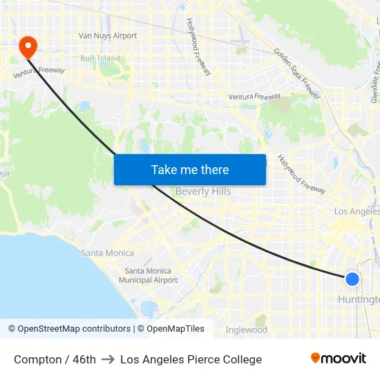 Compton / 46th to Los Angeles Pierce College map