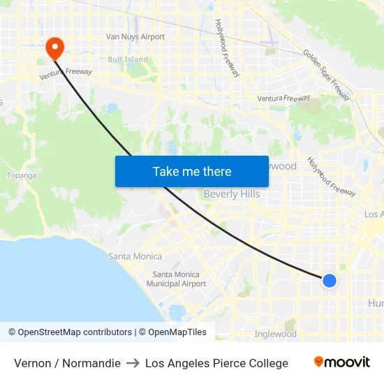Vernon / Normandie to Los Angeles Pierce College map