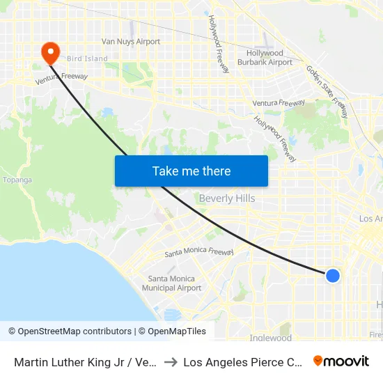 Martin Luther King Jr / Vermont to Los Angeles Pierce College map