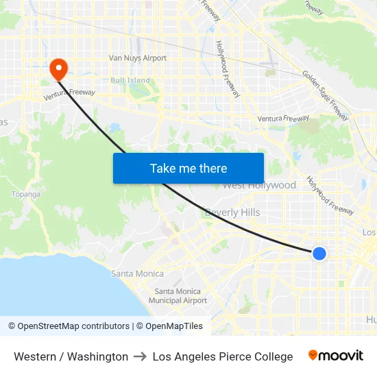 Western / Washington to Los Angeles Pierce College map
