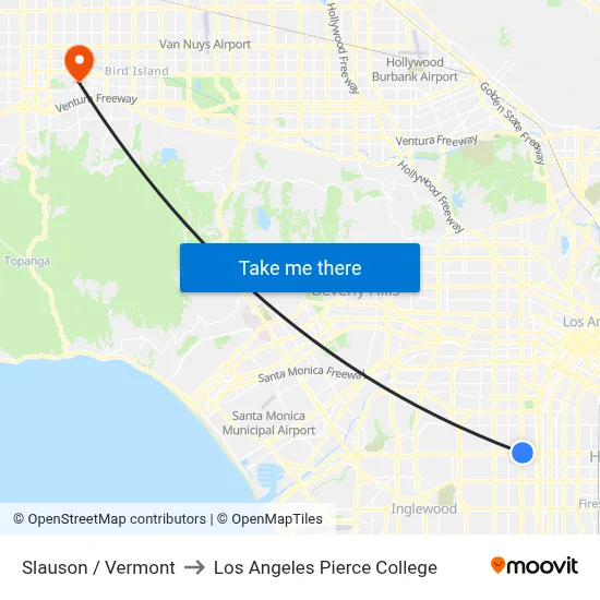 Slauson / Vermont to Los Angeles Pierce College map
