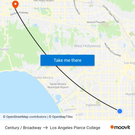 Century / Broadway to Los Angeles Pierce College map