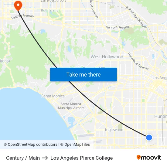 Century / Main to Los Angeles Pierce College map