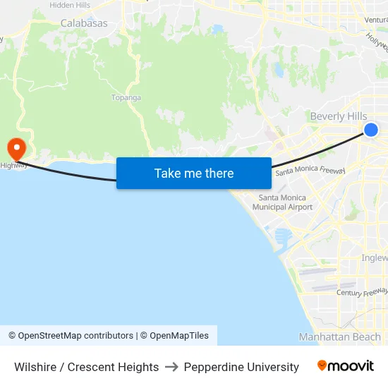 Wilshire / Crescent Heights to Pepperdine University map