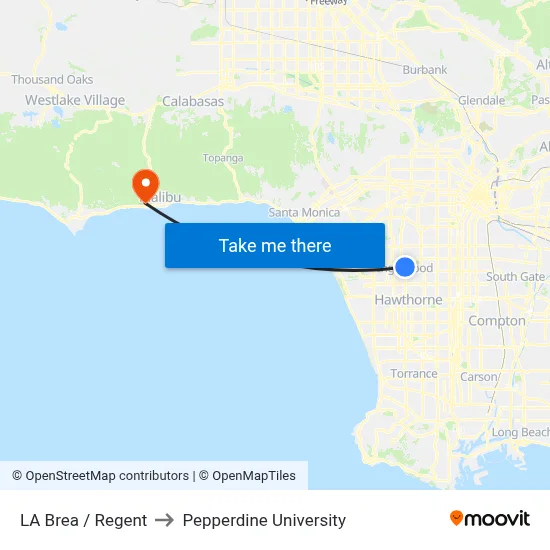 LA Brea / Regent to Pepperdine University map