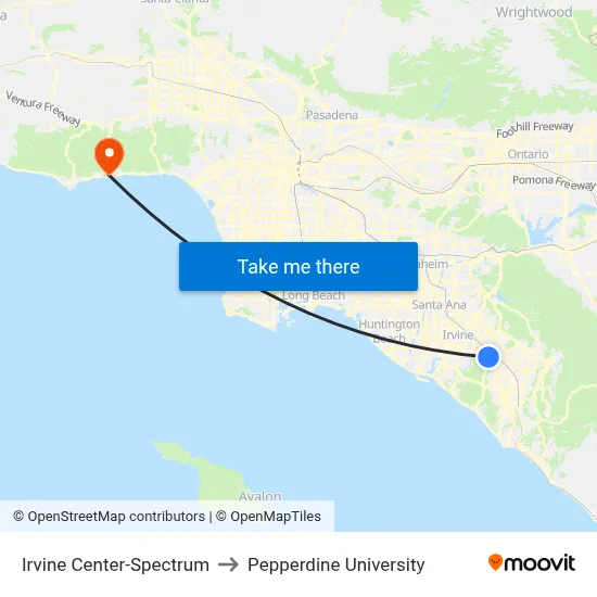 Irvine Center-Spectrum to Pepperdine University map