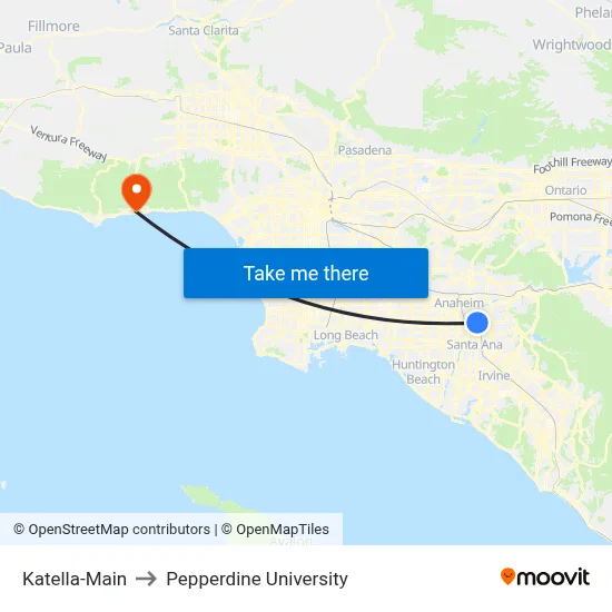 Katella-Main to Pepperdine University map